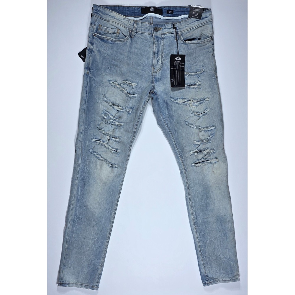 Jordan Craig Sean Slim Tapered Distressed Light Wash Jeans 36x32 Men's Denim